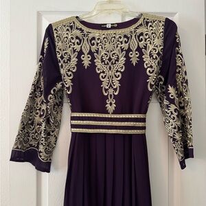Elegant Purple and Gold Embroidered Kaftan dress